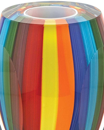 6" Blue Clear Red And Yellow Cylinder Crystal Glass Table Vase