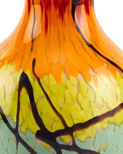 11" Black Blue Red And Yellow Abstract Urn Handblown Glass Table Vase