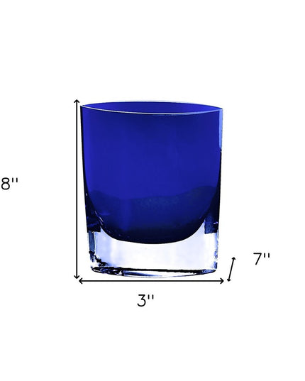 8" Cobalt And Clear Oval Lead Free Crystal Table Vase