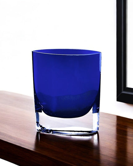 8" Cobalt And Clear Oval Lead Free Crystal Table Vase