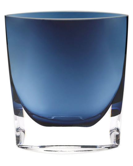 8" Midnight Blue And Clear Oval Crystal Glass Table Vase