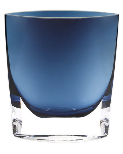 8" Midnight Blue And Clear Oval Crystal Glass Table Vase