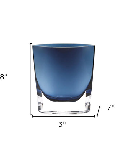 8" Midnight Blue And Clear Oval Crystal Glass Table Vase
