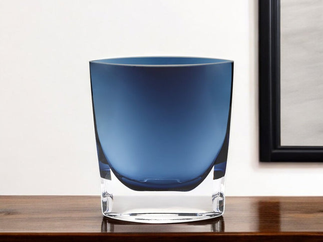 8" Midnight Blue And Clear Oval Crystal Glass Table Vase