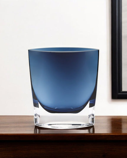 8" Midnight Blue And Clear Oval Crystal Glass Table Vase