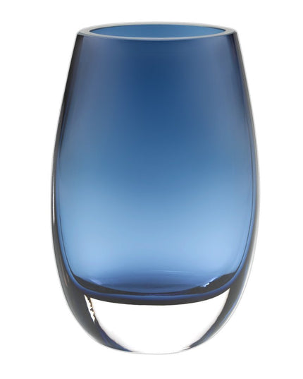 8" Midnight Blue And Clear Oval Lead Free Crystal Table Vase