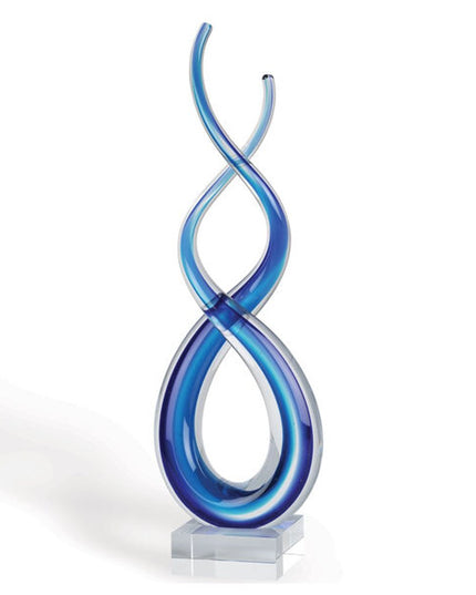 20" Clear and Blue Murano Glass Modern Abstract Tabletop Sculpture