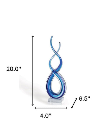 20" Clear and Blue Murano Glass Modern Abstract Tabletop Sculpture