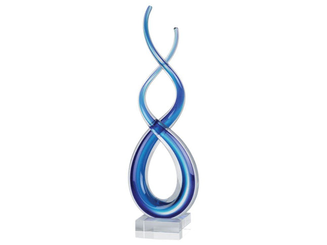 20" Clear and Blue Murano Glass Modern Abstract Tabletop Sculpture