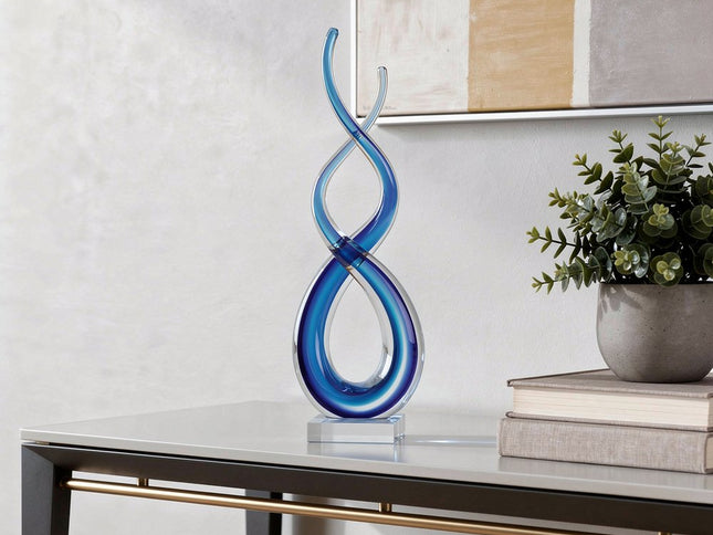 20" Clear and Blue Murano Glass Modern Abstract Tabletop Sculpture