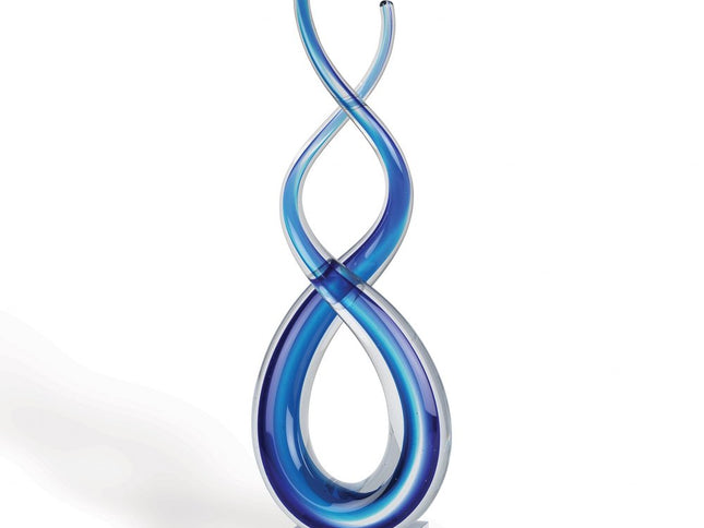 14" Clear and Blue Murano Glass Modern Abstract Tabletop Sculpture