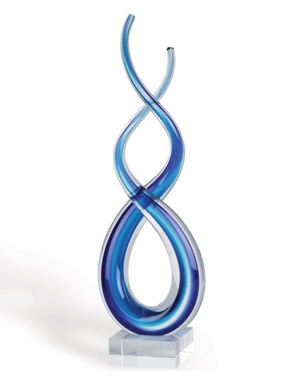 14" Clear and Blue Murano Glass Modern Abstract Tabletop Sculpture