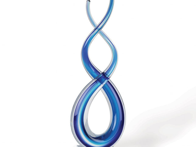 14" Clear and Blue Murano Glass Modern Abstract Tabletop Sculpture