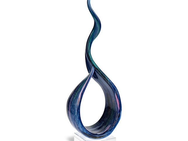 19" Blue and Green Murano Glass Modern Abstract Tabletop Sculpture