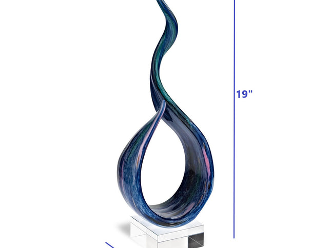 19" Blue and Green Murano Glass Modern Abstract Tabletop Sculpture