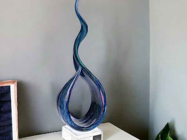 19" Blue and Green Murano Glass Modern Abstract Tabletop Sculpture