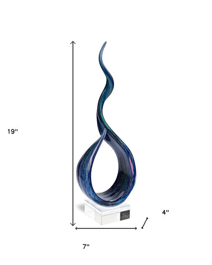19" Blue and Green Murano Glass Modern Abstract Tabletop Sculpture