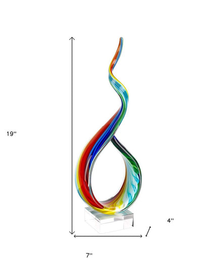 19" Rainbow Murano Glass Modern Abstract Tabletop Sculpture