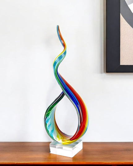 19" Rainbow Murano Glass Modern Abstract Tabletop Sculpture