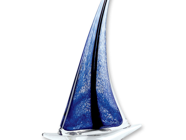 9" Clear and Blue Murano Glass Modern Abstract Tabletop Sculpture
