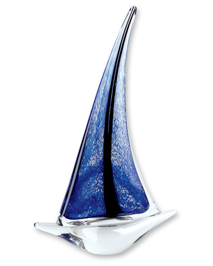 9" Clear and Blue Murano Glass Modern Abstract Tabletop Sculpture