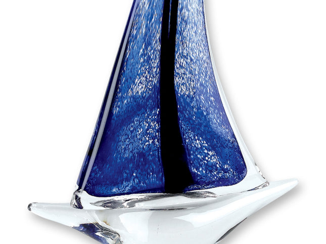 9" Clear and Blue Murano Glass Modern Abstract Tabletop Sculpture