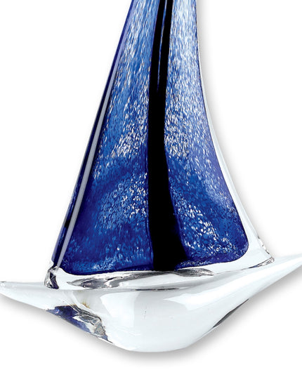 9" Clear and Blue Murano Glass Modern Abstract Tabletop Sculpture