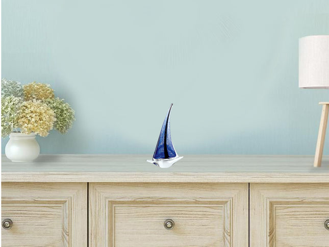 9" Clear and Blue Murano Glass Modern Abstract Tabletop Sculpture