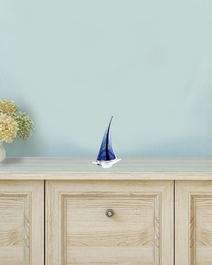 9" Clear and Blue Murano Glass Modern Abstract Tabletop Sculpture