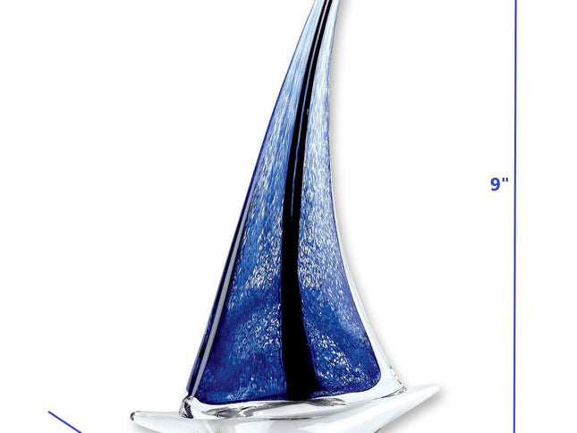 9" Clear and Blue Murano Glass Modern Abstract Tabletop Sculpture