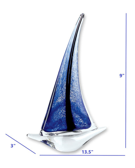 9" Clear and Blue Murano Glass Modern Abstract Tabletop Sculpture