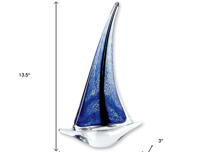 9" Clear and Blue Murano Glass Modern Abstract Tabletop Sculpture