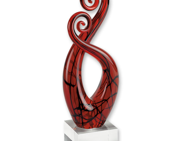 13" Clear Burgundy and Black Murano Glass Modern Abstract Tabletop Sculpture