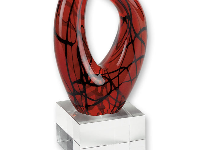 13" Clear Burgundy and Black Murano Glass Modern Abstract Tabletop Sculpture