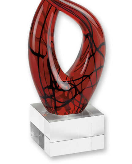 13" Clear Burgundy and Black Murano Glass Modern Abstract Tabletop Sculpture