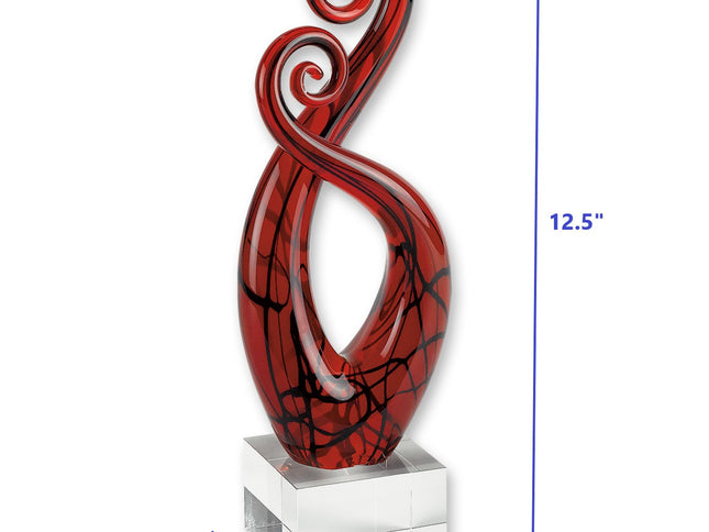 13" Clear Burgundy and Black Murano Glass Modern Abstract Tabletop Sculpture