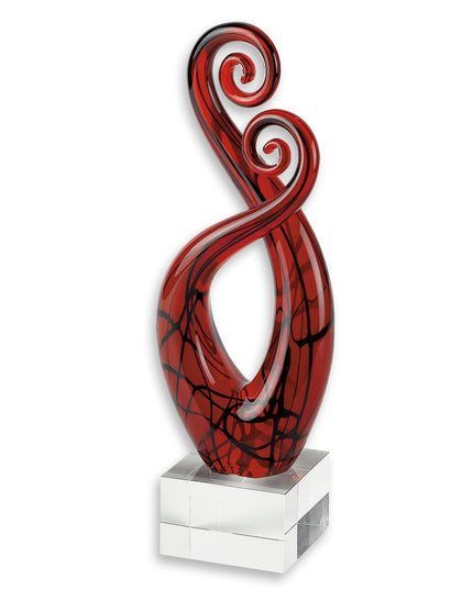 13" Clear Burgundy and Black Murano Glass Modern Abstract Tabletop Sculpture
