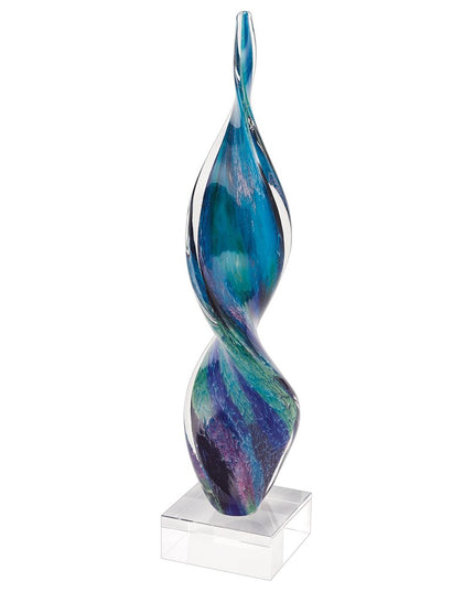 18" Blue and Green Murano Glass Modern Abstract Tabletop Sculpture