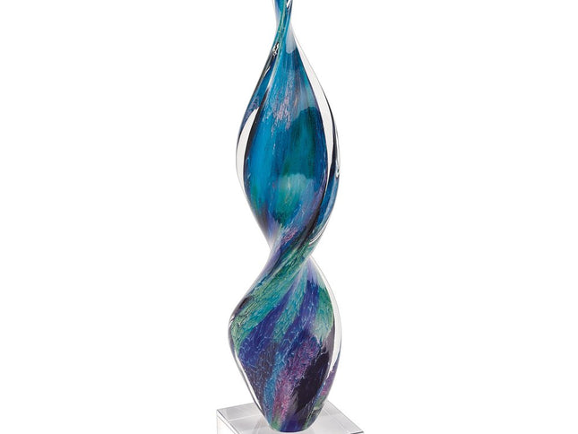 18" Blue and Green Murano Glass Modern Abstract Tabletop Sculpture