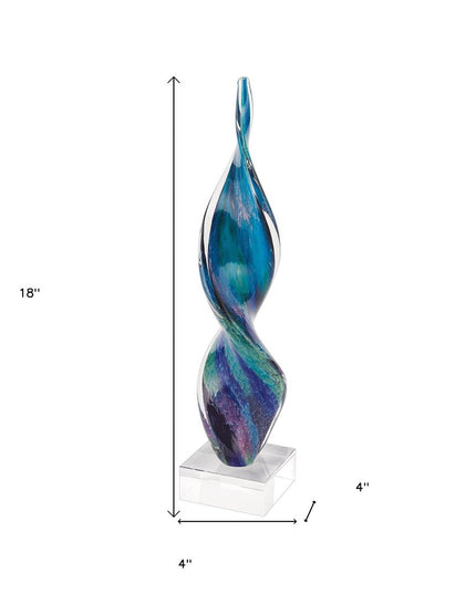 18" Blue and Green Murano Glass Modern Abstract Tabletop Sculpture