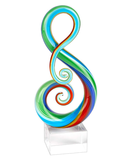 12" Clear and Rainbow Murano Glass Modern Abstract Tabletop Sculpture