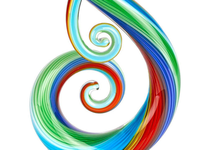 12" Clear and Rainbow Murano Glass Modern Abstract Tabletop Sculpture