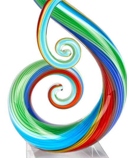 12" Clear and Rainbow Murano Glass Modern Abstract Tabletop Sculpture