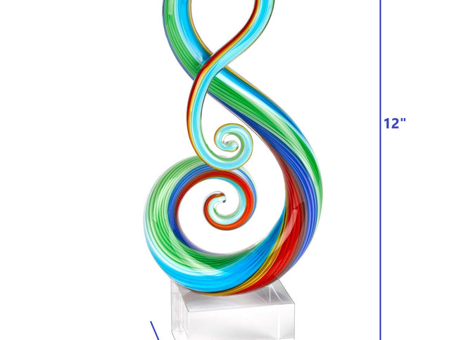 12" Clear and Rainbow Murano Glass Modern Abstract Tabletop Sculpture