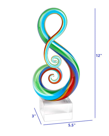 12" Clear and Rainbow Murano Glass Modern Abstract Tabletop Sculpture