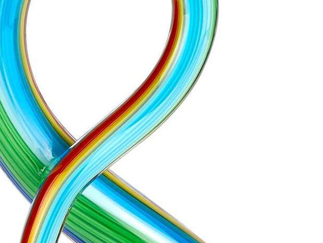 12" Clear and Rainbow Murano Glass Modern Abstract Tabletop Sculpture
