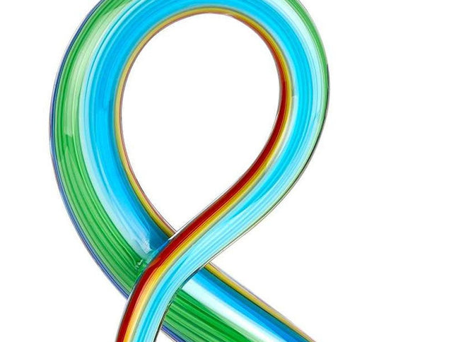 12" Clear and Rainbow Murano Glass Modern Abstract Tabletop Sculpture