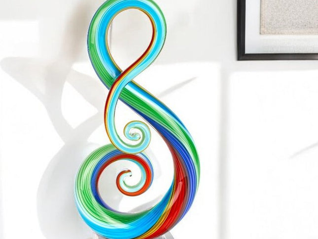 12" Clear and Rainbow Murano Glass Modern Abstract Tabletop Sculpture