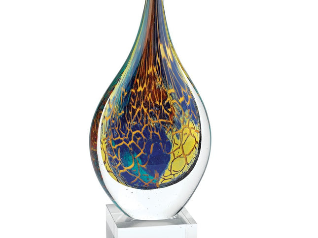 12" Blue and Yellow Murano Glass Modern Abstract Tabletop Sculpture