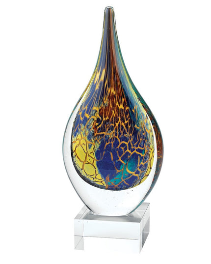 12" Blue and Yellow Murano Glass Modern Abstract Tabletop Sculpture